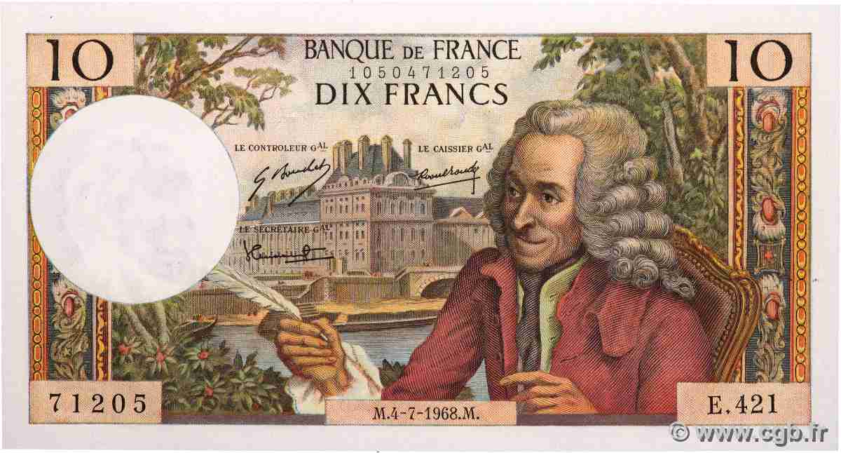 10 Francs VOLTAIRE FRANCE 1968 F.62.33 pr.NEUF