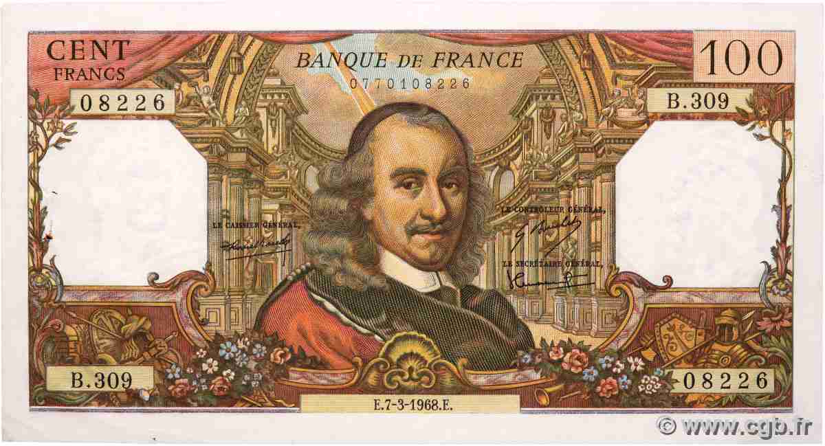 100 Francs CORNEILLE FRANCE 1968 F.65.21 pr.SUP