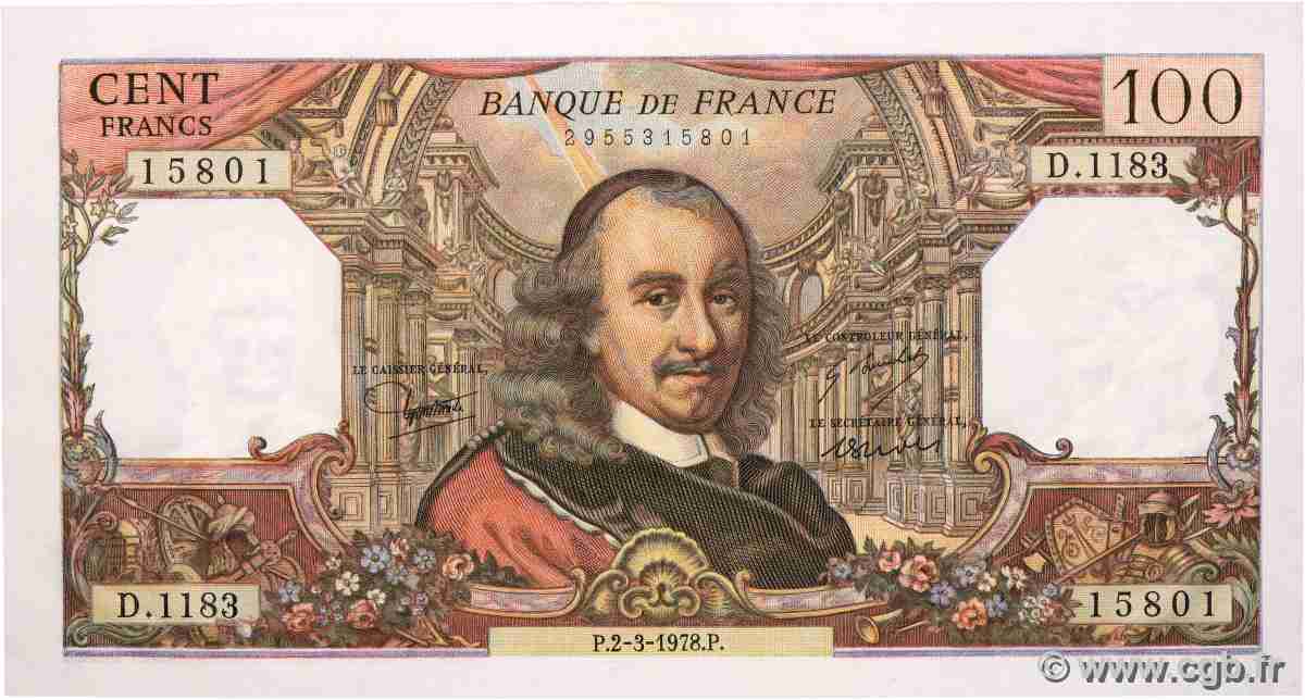 100 Francs CORNEILLE FRANCE 1978 F.65.62 pr.NEUF