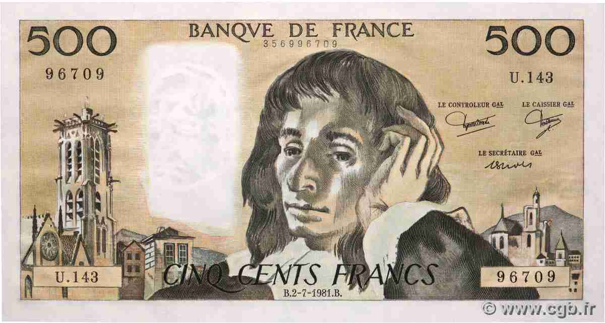 500 Francs PASCAL FRANCE 1981 F.71.25 SPL