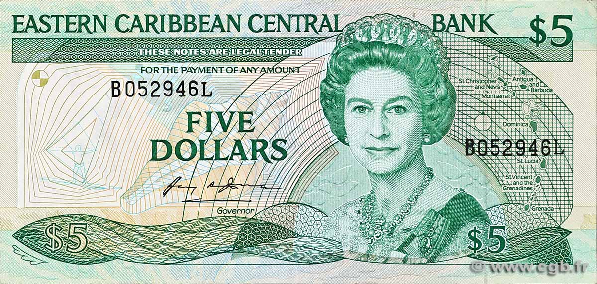 5 Dollars EAST CARIBBEAN STATES 1986 P.18l VF+