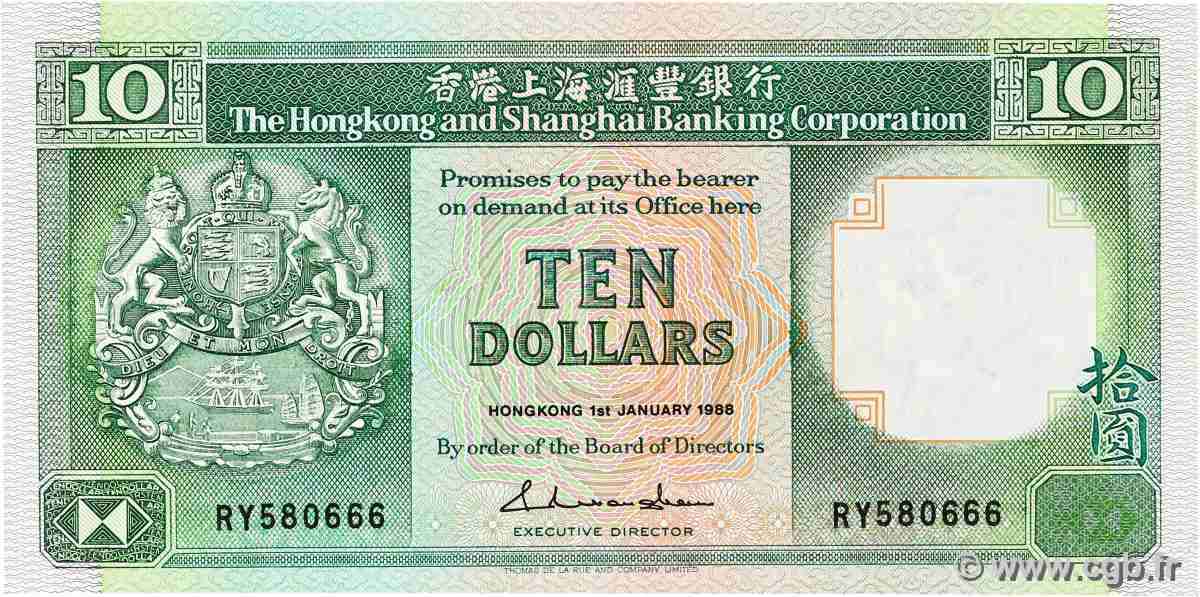10 Dollars HONGKONG 1988 P.191b fVZ