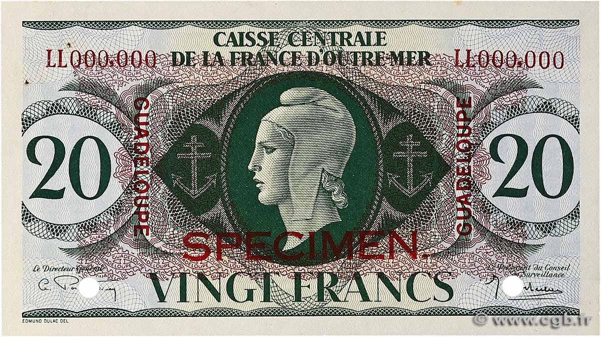 20 Francs Spécimen GUADELOUPE 1943 P.28s q.AU