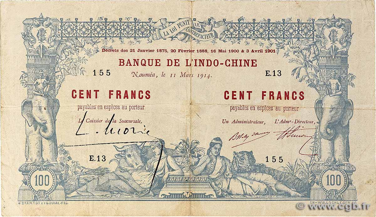 100 Francs NOUVELLE CALÉDONIE 1914 P.17 pr.TTB