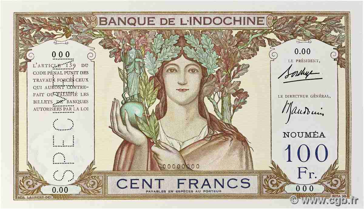 100 Francs Spécimen NOUVELLE CALÉDONIE 1937 P.42bs pr.NEUF