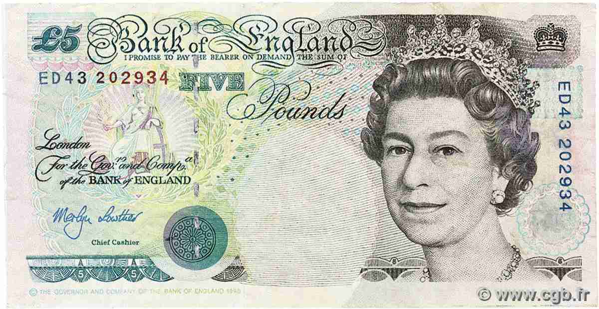 5 Pounds Faux ENGLAND 1990 P.382Abx VF