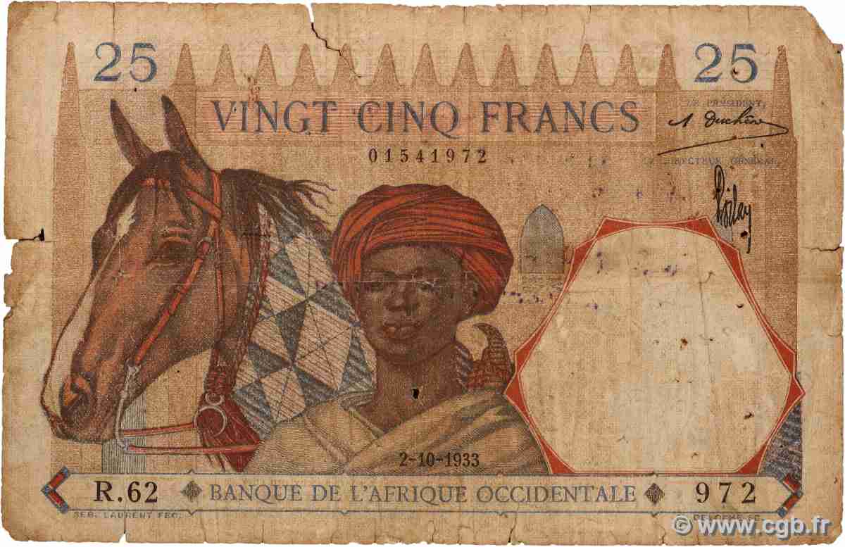 25 Francs FRENCH WEST AFRICA 1933 P.22 P