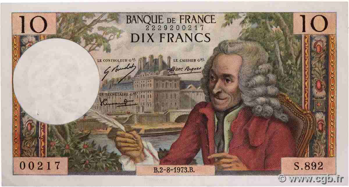 10 Francs VOLTAIRE FRANCE 1973 F.62.63 pr.SPL