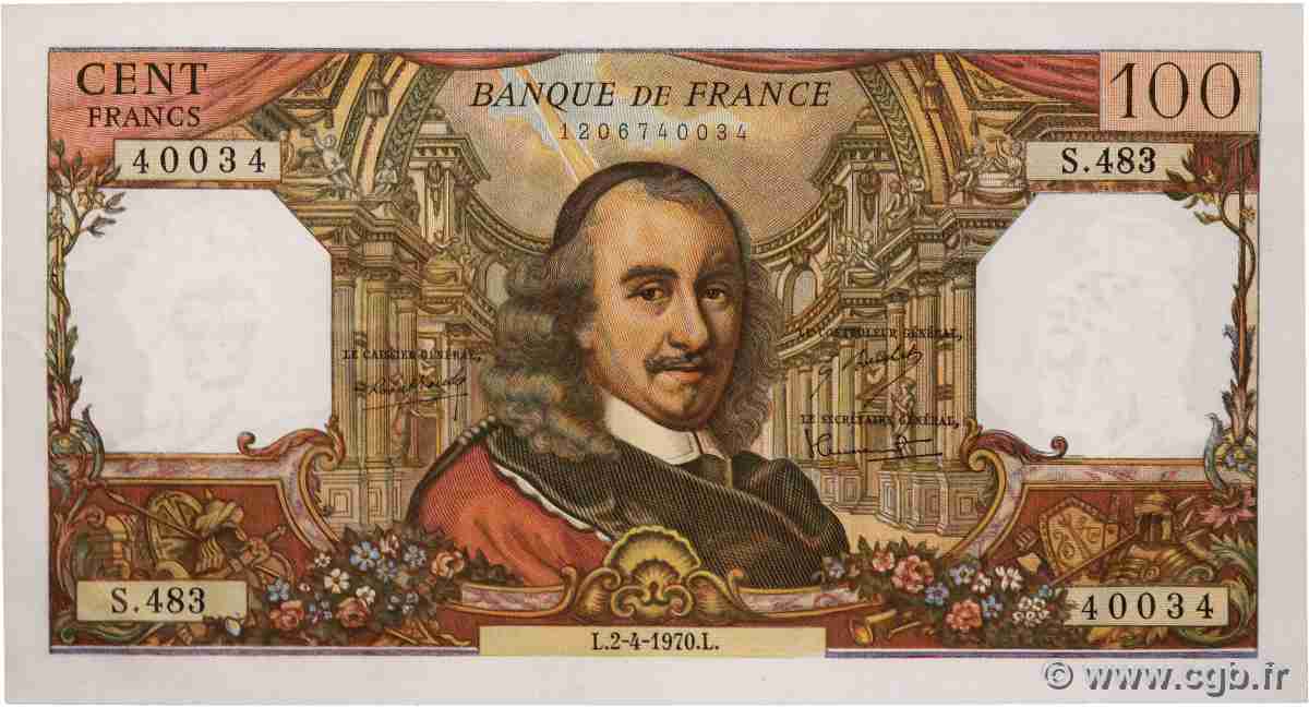 100 Francs CORNEILLE FRANCE 1970 F.65.31 SUP