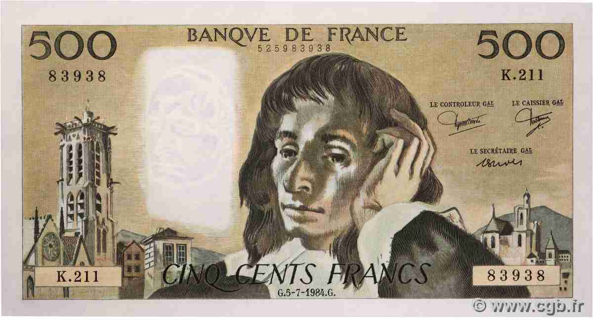 500 Francs PASCAL FRANCE 1984 F.71.31 NEUF