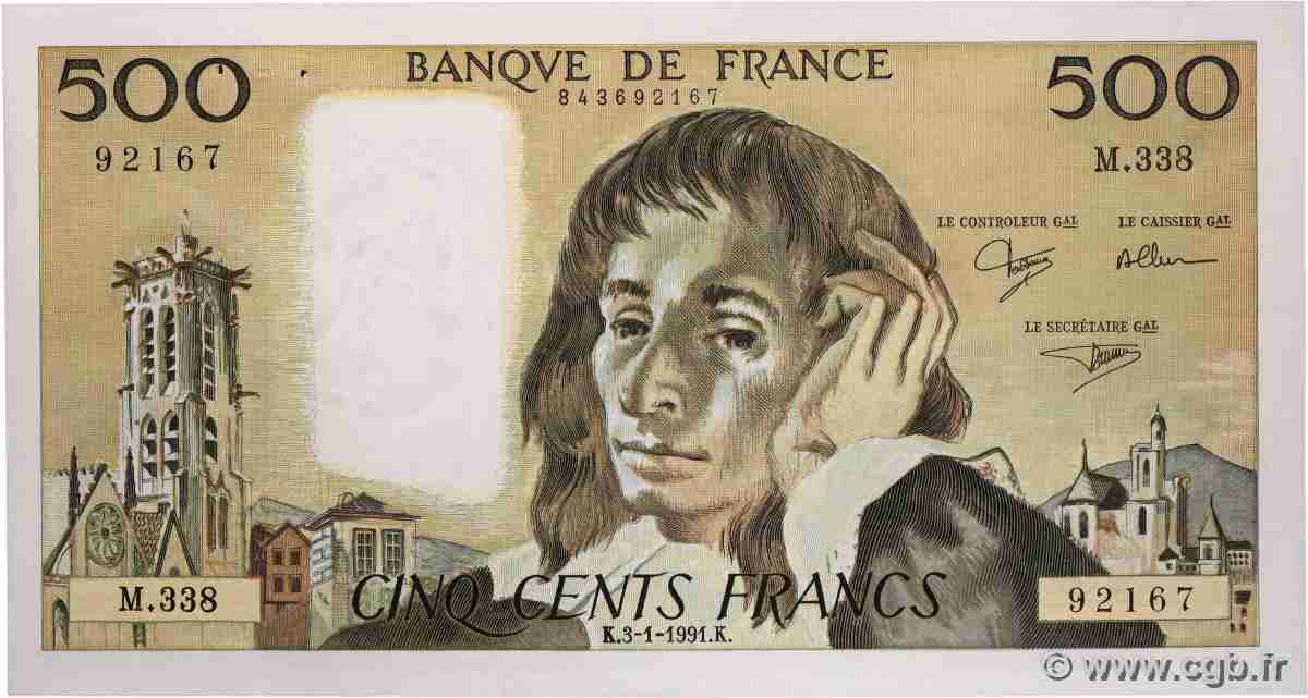 500 Francs PASCAL FRANCE 1991 F.71.46 SUP
