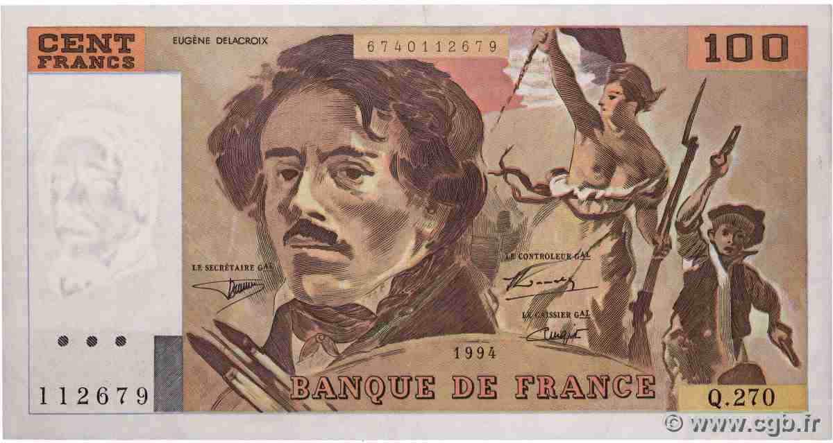 100 Francs DELACROIX 442-1 & 442-2 FRANCE 1994 F.69TER.01b TTB