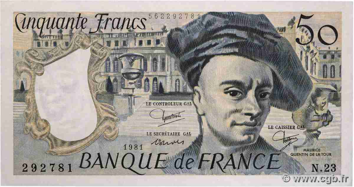 50 Francs QUENTIN DE LA TOUR FRANCE 1981 F.67.07 TTB