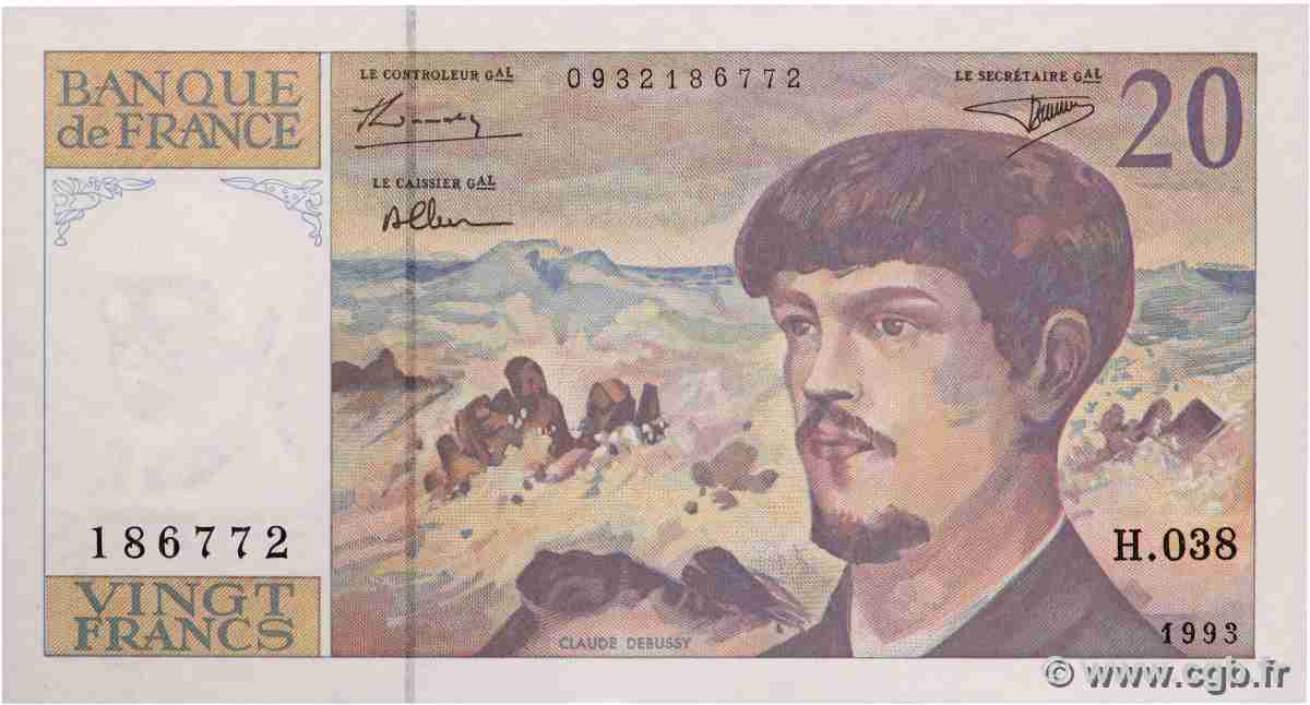 20 Francs DEBUSSY à fil de sécurité FRANCE 1993 F.66BIS.04 pr.NEUF