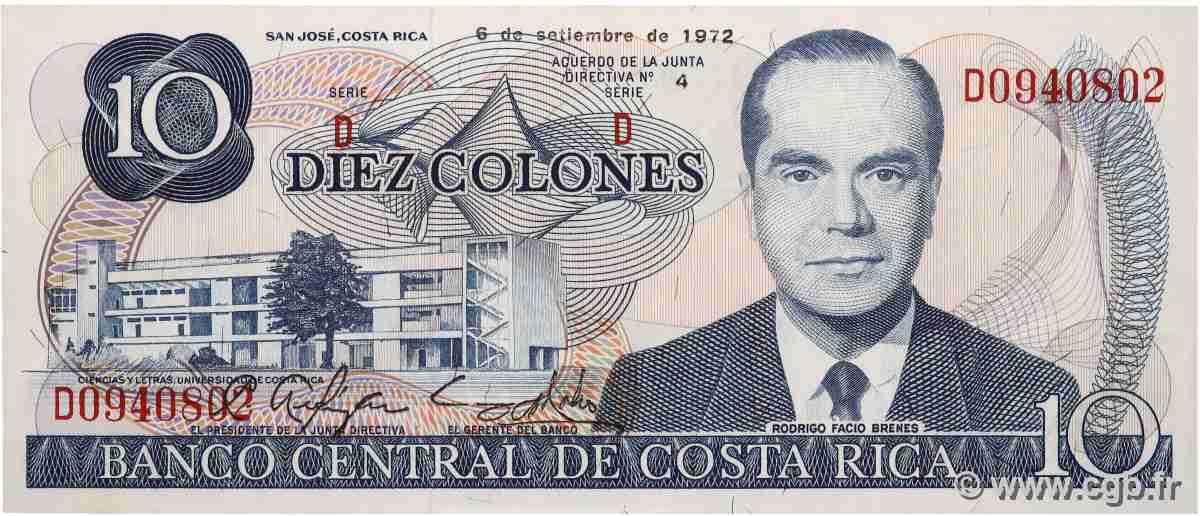 10 Colones COSTA RICA 1972 P.237a pr.NEUF