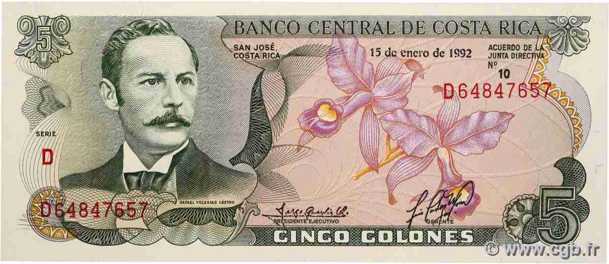 5 Colones COSTA RICA 1992 P.236e NEUF