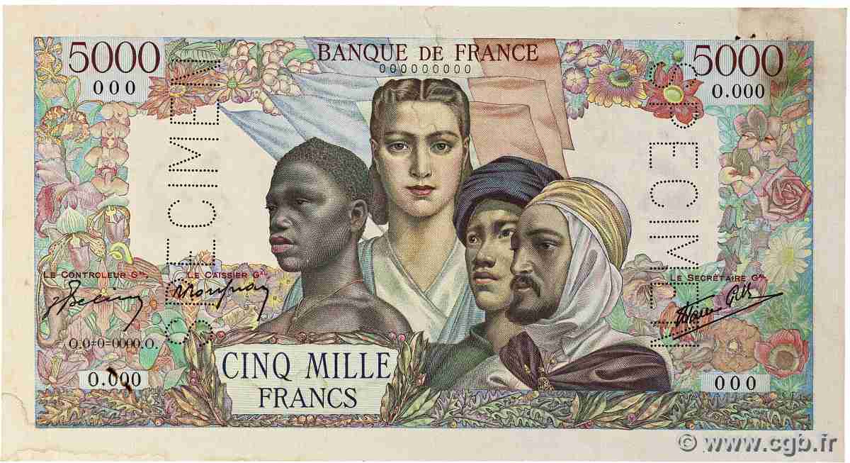 5000 Francs EMPIRE FRANÇAIS Spécimen FRANCE 1942 F.47.01Sp XF-