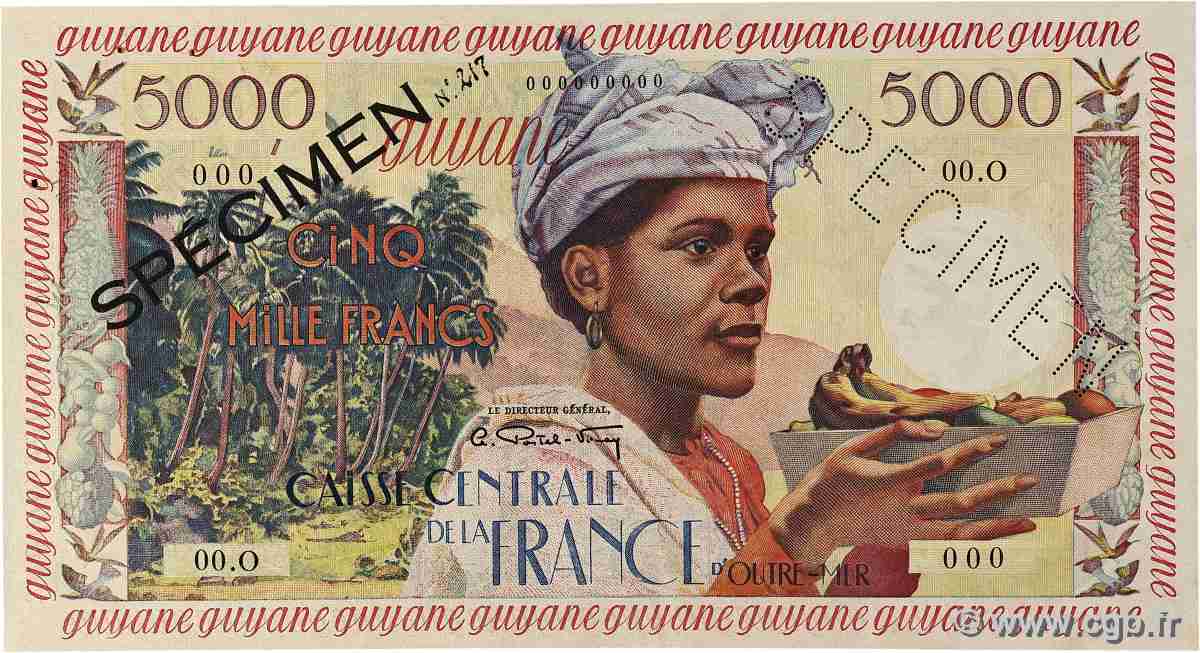 5000 Francs antillaise Spécimen FRENCH GUIANA 1960 P.28s SPL