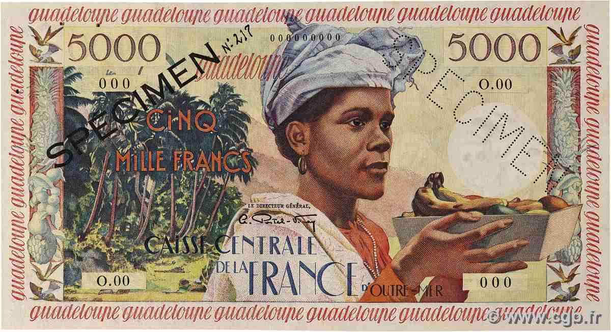 5000 Francs antillaise Spécimen GUADELOUPE 1960 P.40s SPL