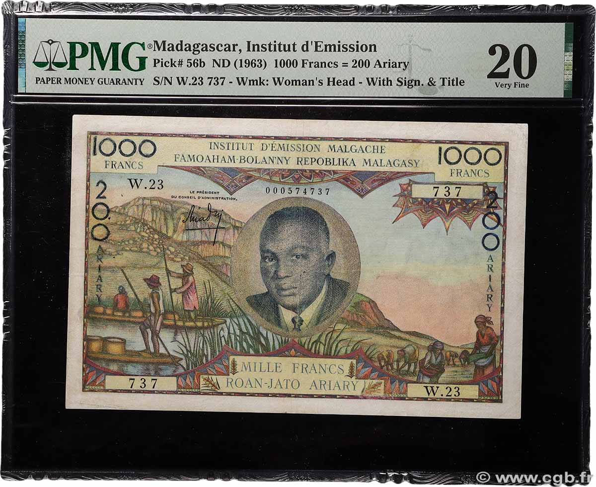 1000 Francs - 200 Ariary MADAGASCAR 1960 P.056b F
