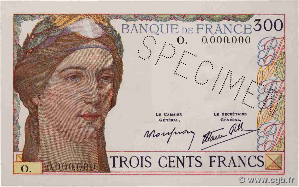 300 Francs Spécimen FRANKREICH 1938 F.29.01Sp ST
