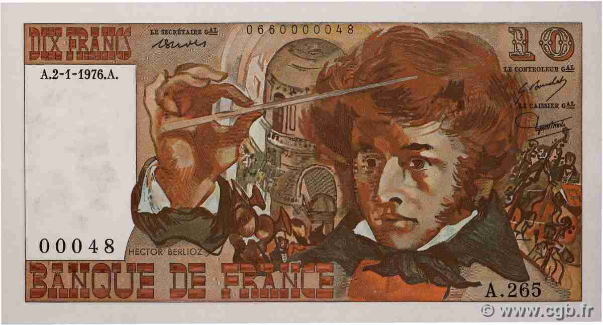 10 Francs BERLIOZ Petit numéro FRANCIA 1976 F.63.16A265 FDC