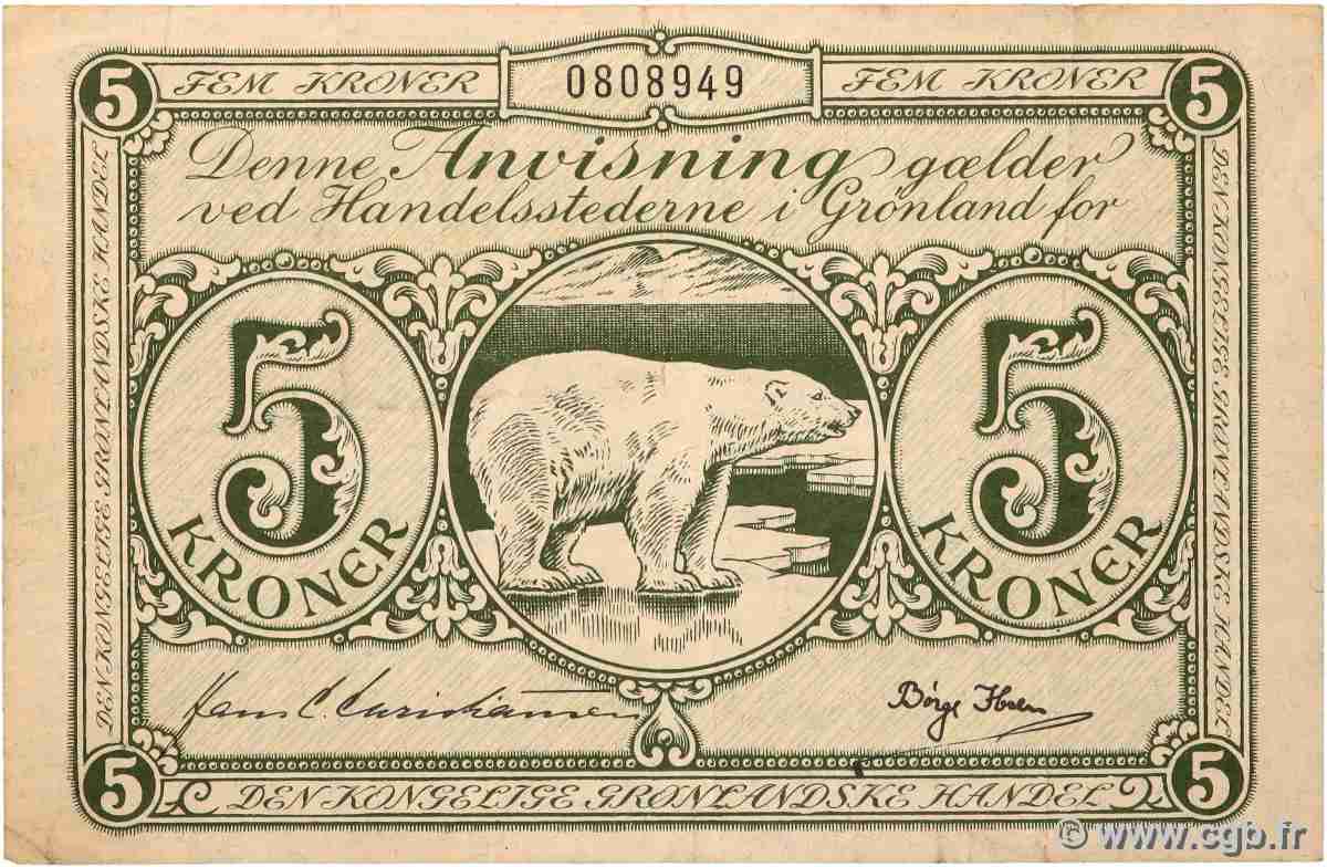 5 Kroner GROENLAND 1953 P.18b pr.TTB