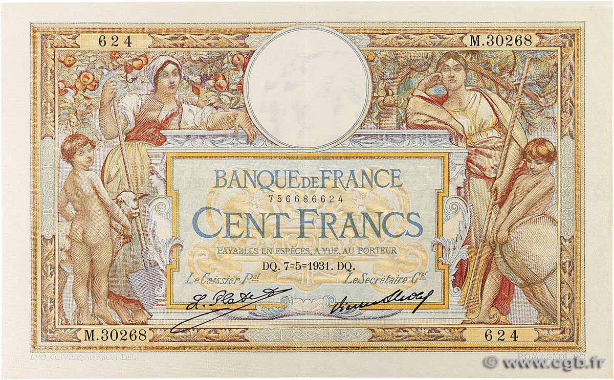 100 Francs LUC OLIVIER MERSON grands cartouches FRANCE 1931 F.24.10 XF-