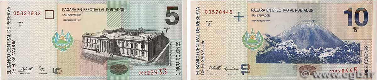 5 et 10 Colones Lot EL SALVADOR 1997 P.147a et P.148a UNC-