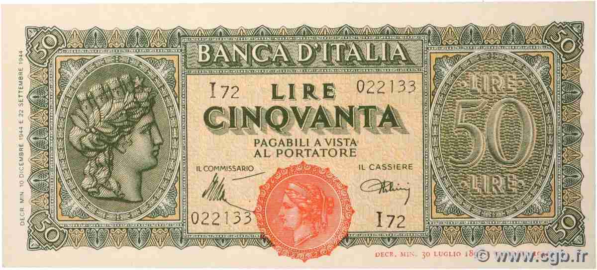 50 Lire ITALIE 1944 P.074 SUP+