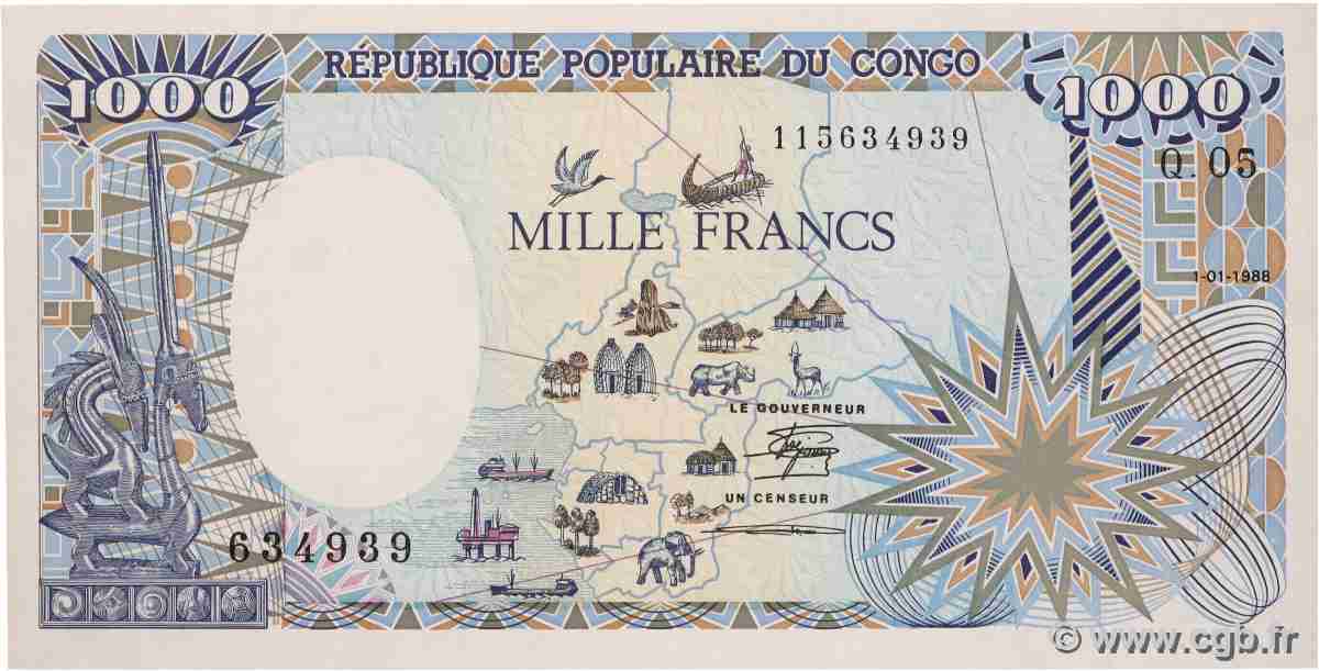 1000 Francs type 1985 modifié CONGO 1988 A.218b SC+
