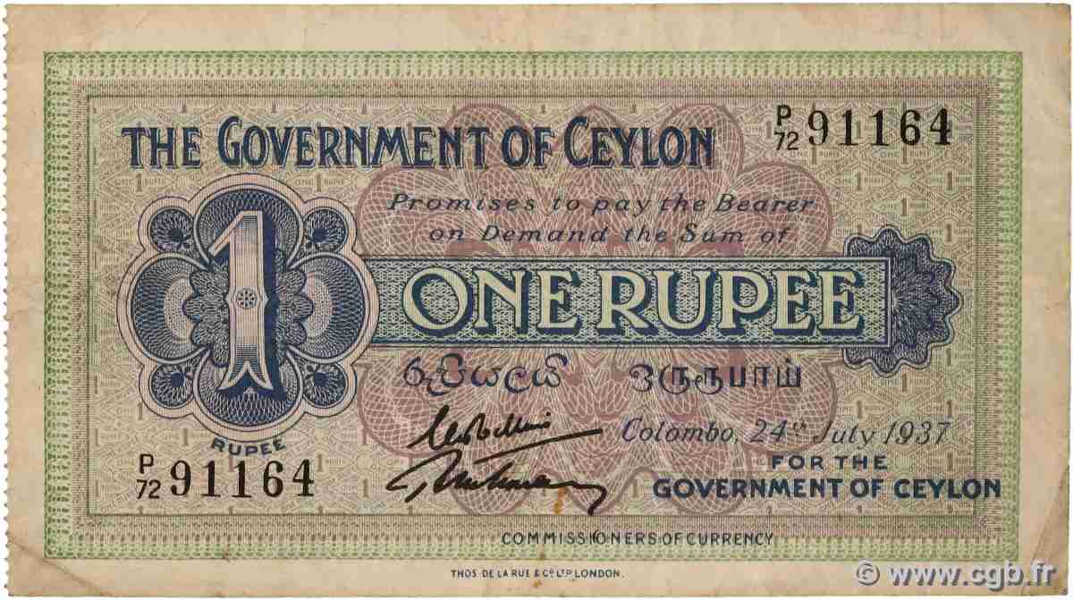 1 Rupee CEYLAN 1937 P.016c TB+