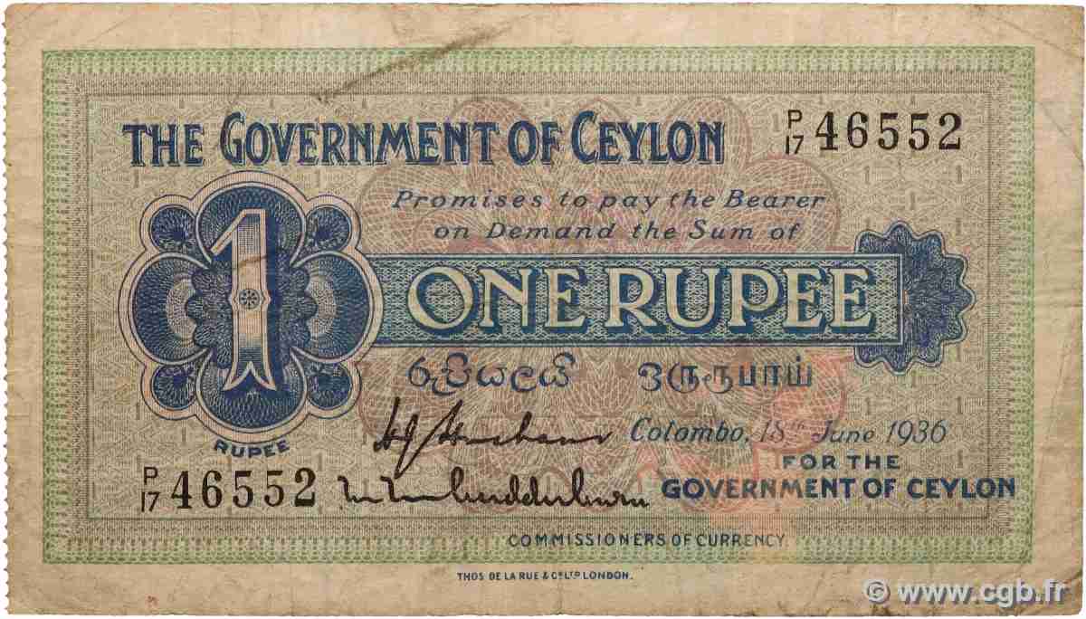 1 Rupee CEYLAN 1936 P.016c TB