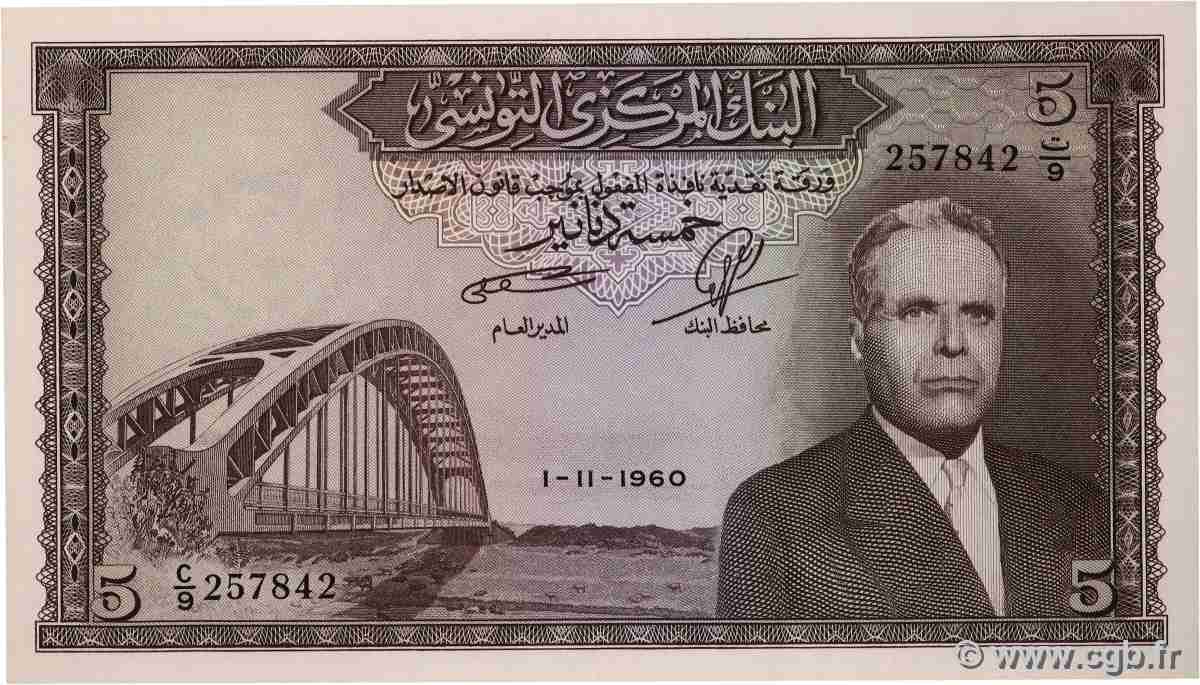 5 Dinars TUNESIEN 1960 P.60 fST+