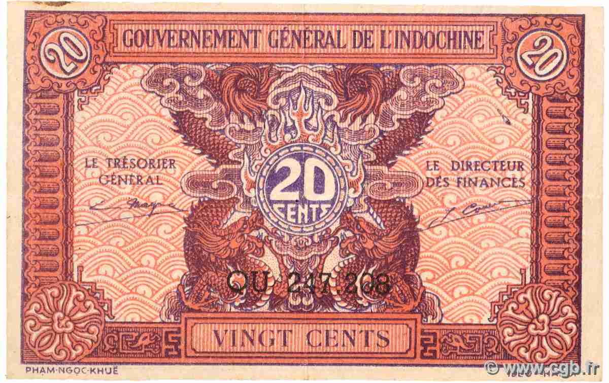 20 Cents INDOCHINE FRANÇAISE 1942 P.090 TTB