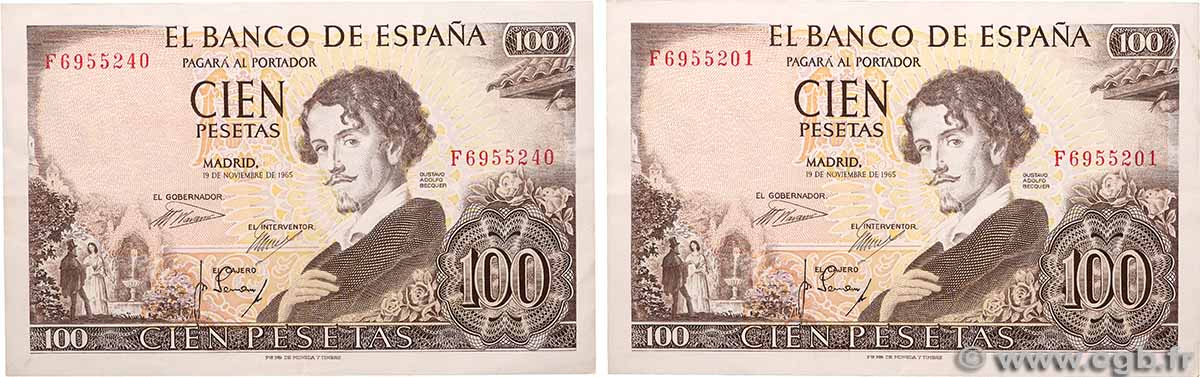 100 Pesetas Lot ESPAGNE 1965 P.150 TTB+