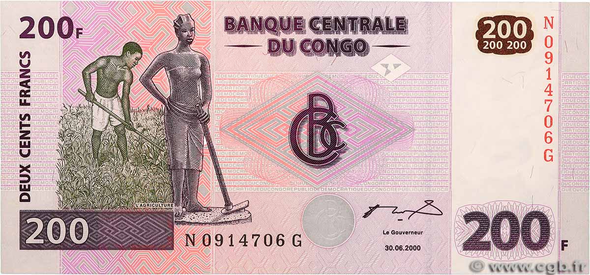 200 Francs RÉPUBLIQUE DÉMOCRATIQUE DU CONGO 2000 P.095a pr.NEUF