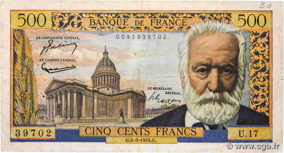 500 Francs VICTOR HUGO FRANCE 1954 F.35.02 TB