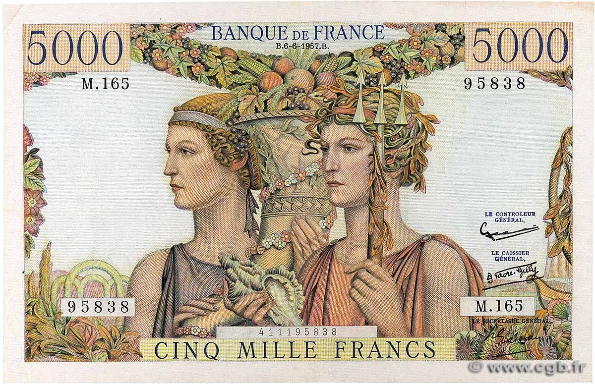 5000 Francs TERRE ET MER FRANCE 1957 F.48.15 VF