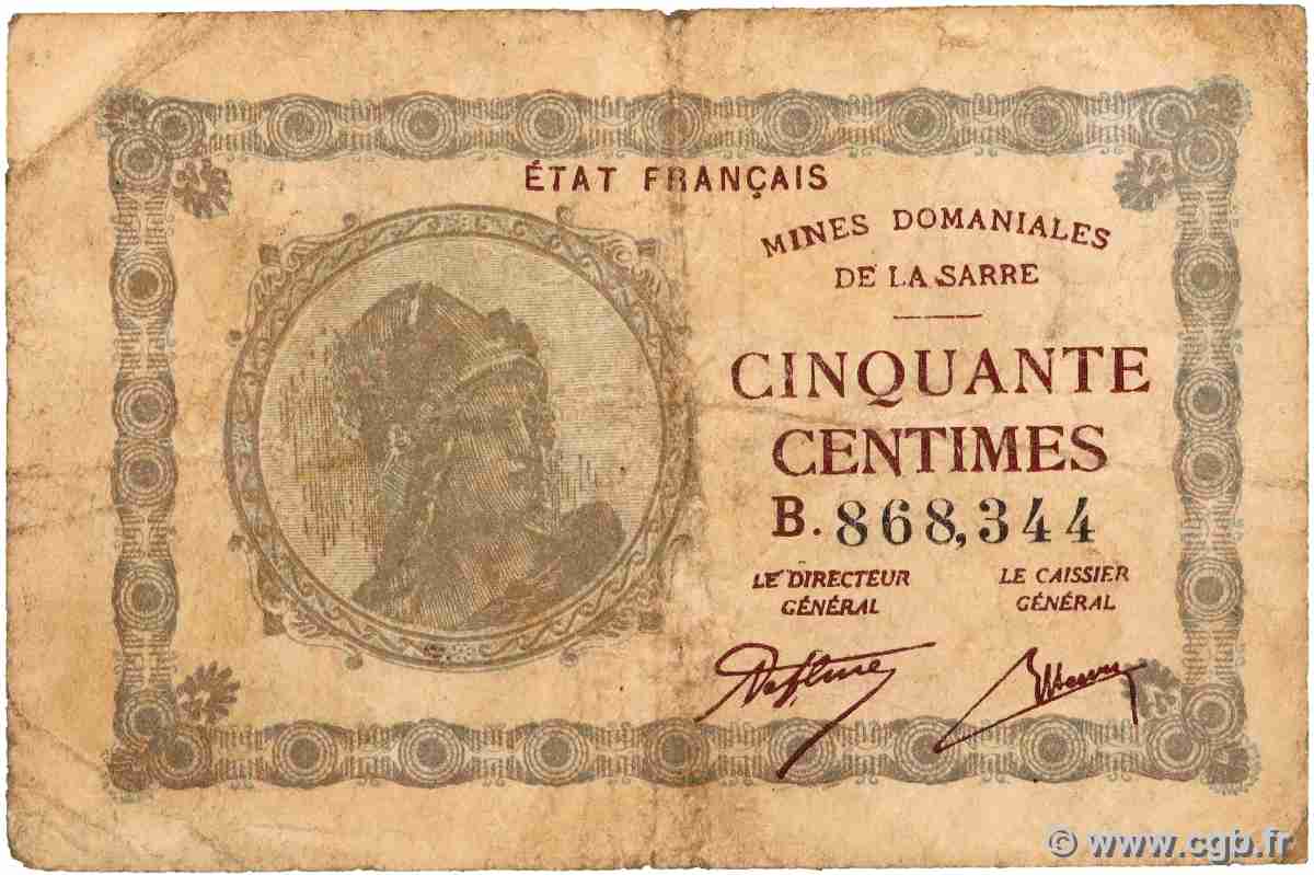 50 Centimes MINES DOMANIALES DE LA SARRE FRANCE 1920 VF.50.02 B