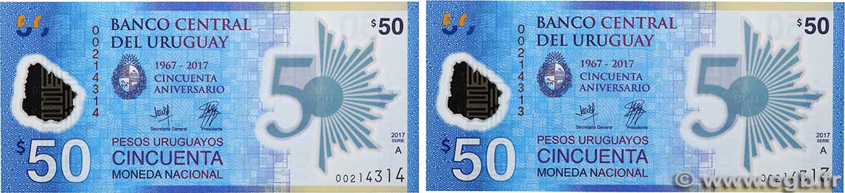 50 Pesos Lot URUGUAY 2017 P.100 NEUF