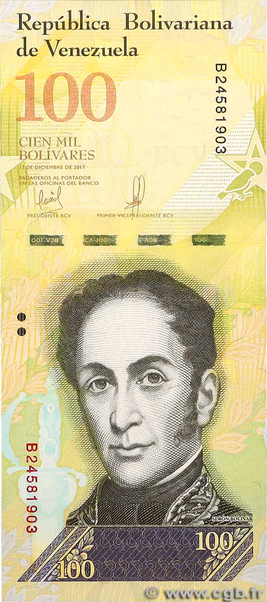 100000 Bolivares VENEZUELA 2017 P.100b NEUF