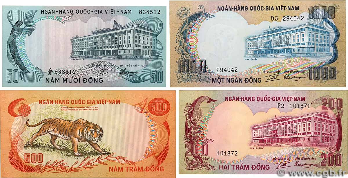 50, 200, 500 et 1000 Dong VIET NAM SUD 1972 P.30a, P.32a, P.33a et P.34a SPL