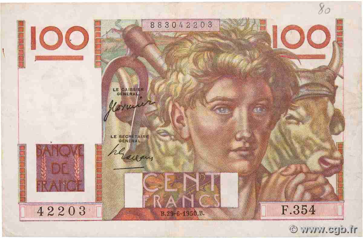 100 Francs JEUNE PAYSAN FRANCE 1950 F.28.25 TB+