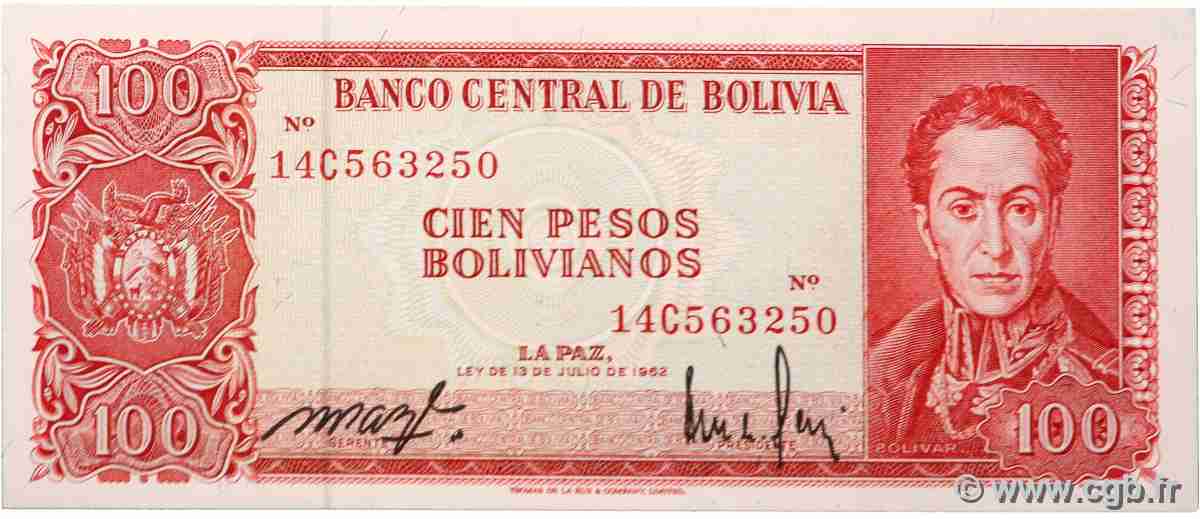 100 Pesos Bolivianos BOLIVIE 1962 P.164a NEUF