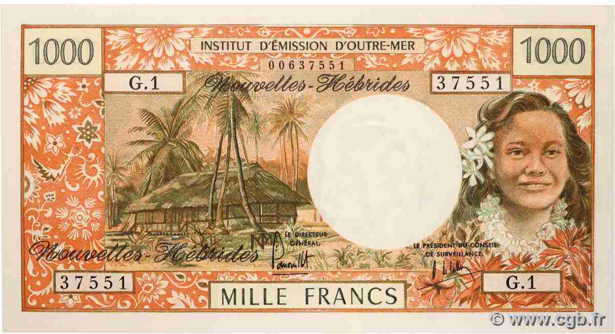 1000 Francs NUEVAS HÉBRIDAS 1975 P.20b SC+