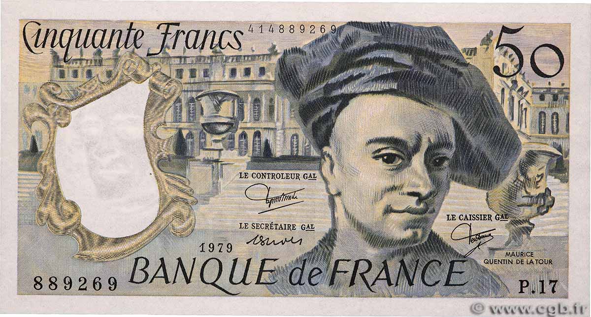 50 Francs QUENTIN DE LA TOUR FRANCIA 1979 F.67.05 AU+