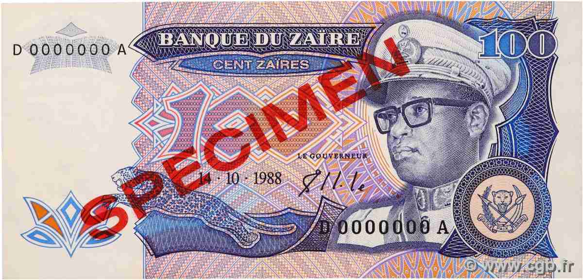 100 Zaïres Spécimen ZAIRE 1988 P.33s AU+
