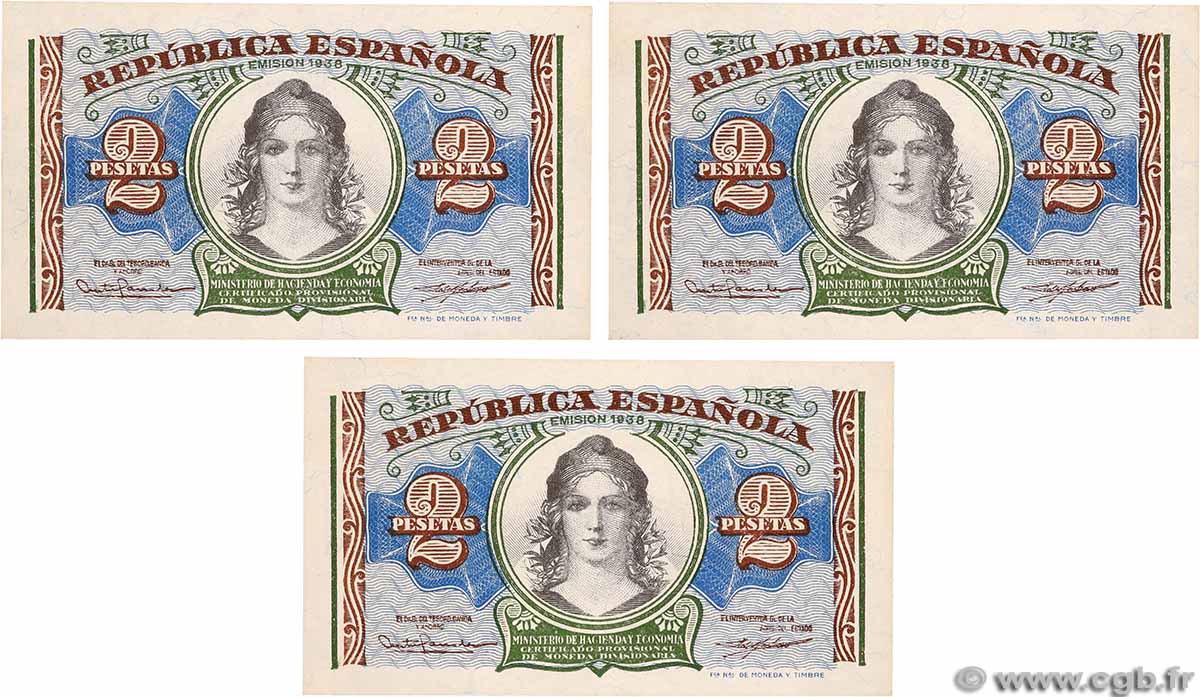 2 Pesetas Consécutifs ESPAGNE 1938 P.095 NEUF