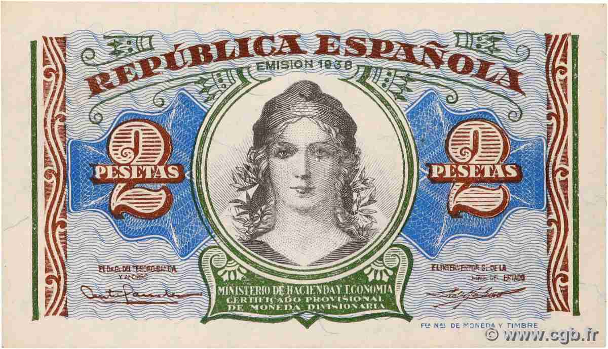2 Pesetas SPAIN 1938 P.095 UNC